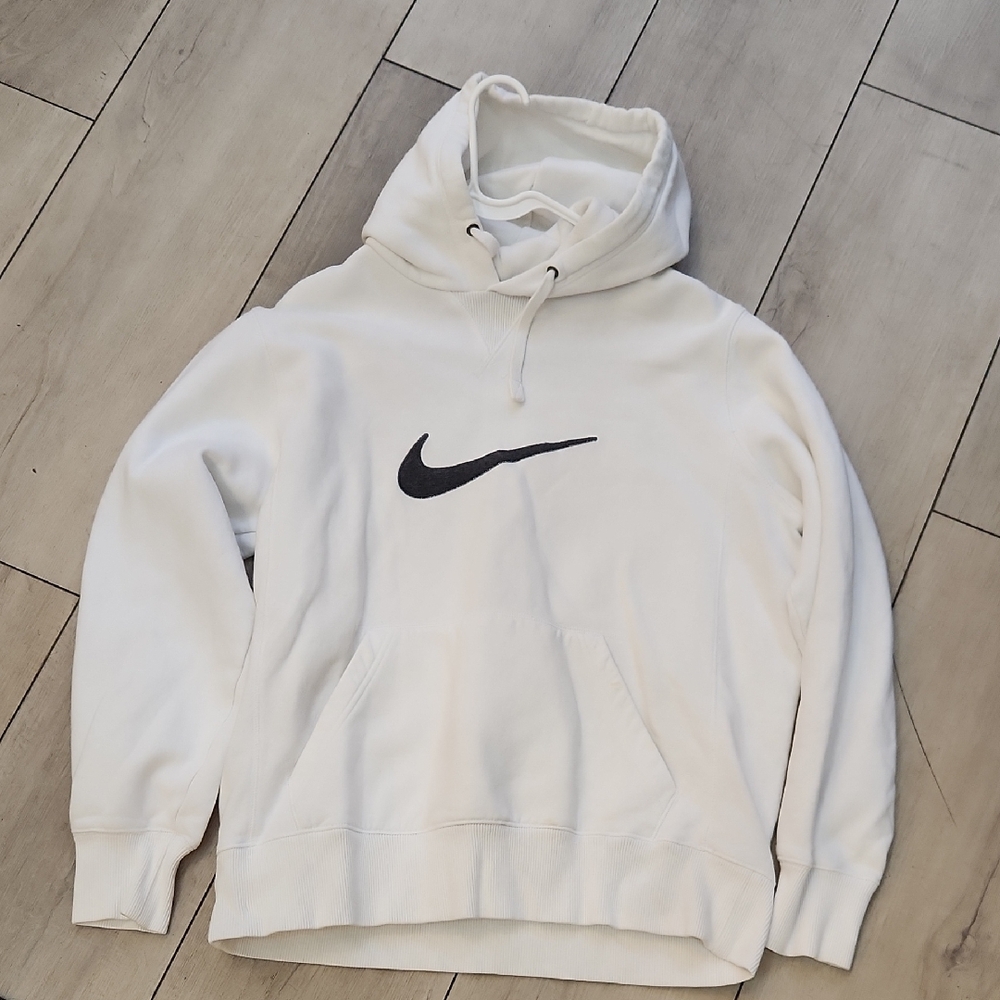 Nike Men's White Hoodie with Black Logo Size Large